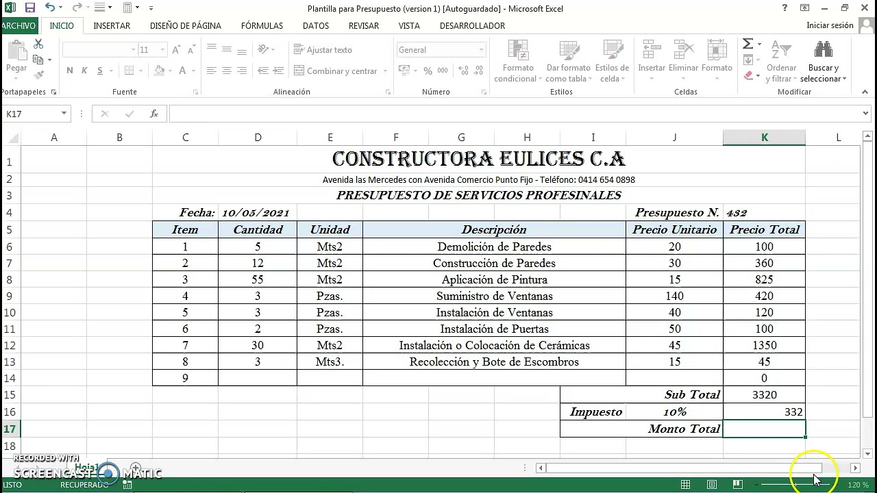 plantilla presupuesto obras y reformas pdf