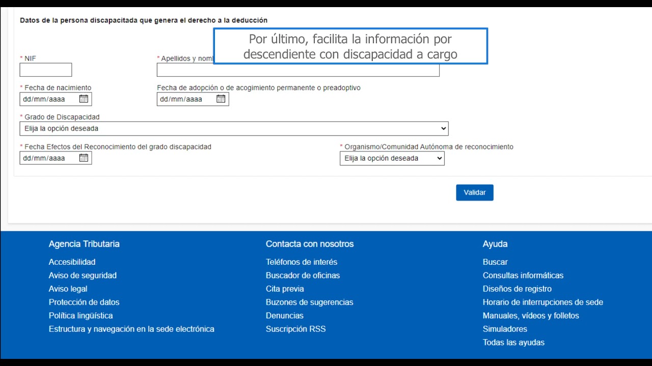 solicitud deducción por descendientes con discapacidad a cargo