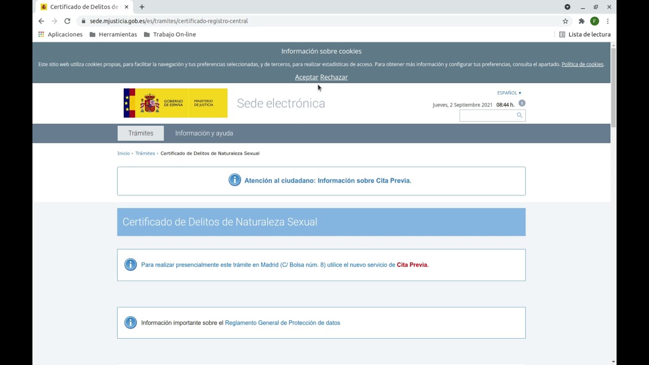 certificación del registro central de delincuentes sexuales